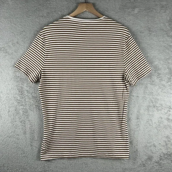 H&M Slim Fit Striped T-Shirt Mens L Brown White Crew Neck Casual Top - Picture 2 of 8